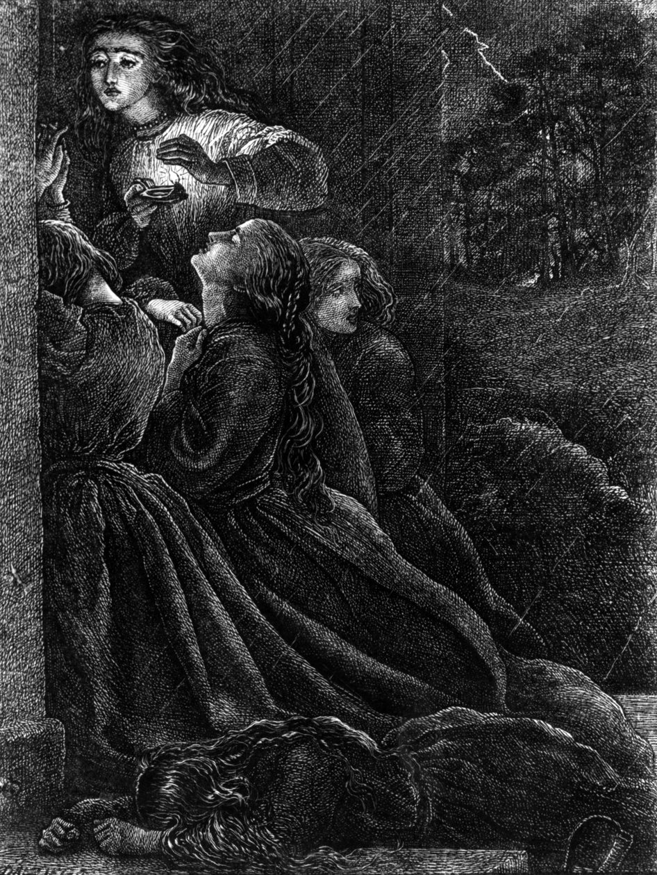 五个愚蠢的处女，来自“我们的主和救主耶稣基督的比喻”，1864年 作者 约翰·埃弗里特·米莱斯