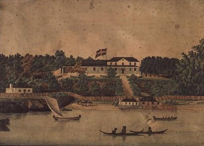 悉尼第一政府大楼，约1807年（水彩）。 作者 约翰·艾尔
