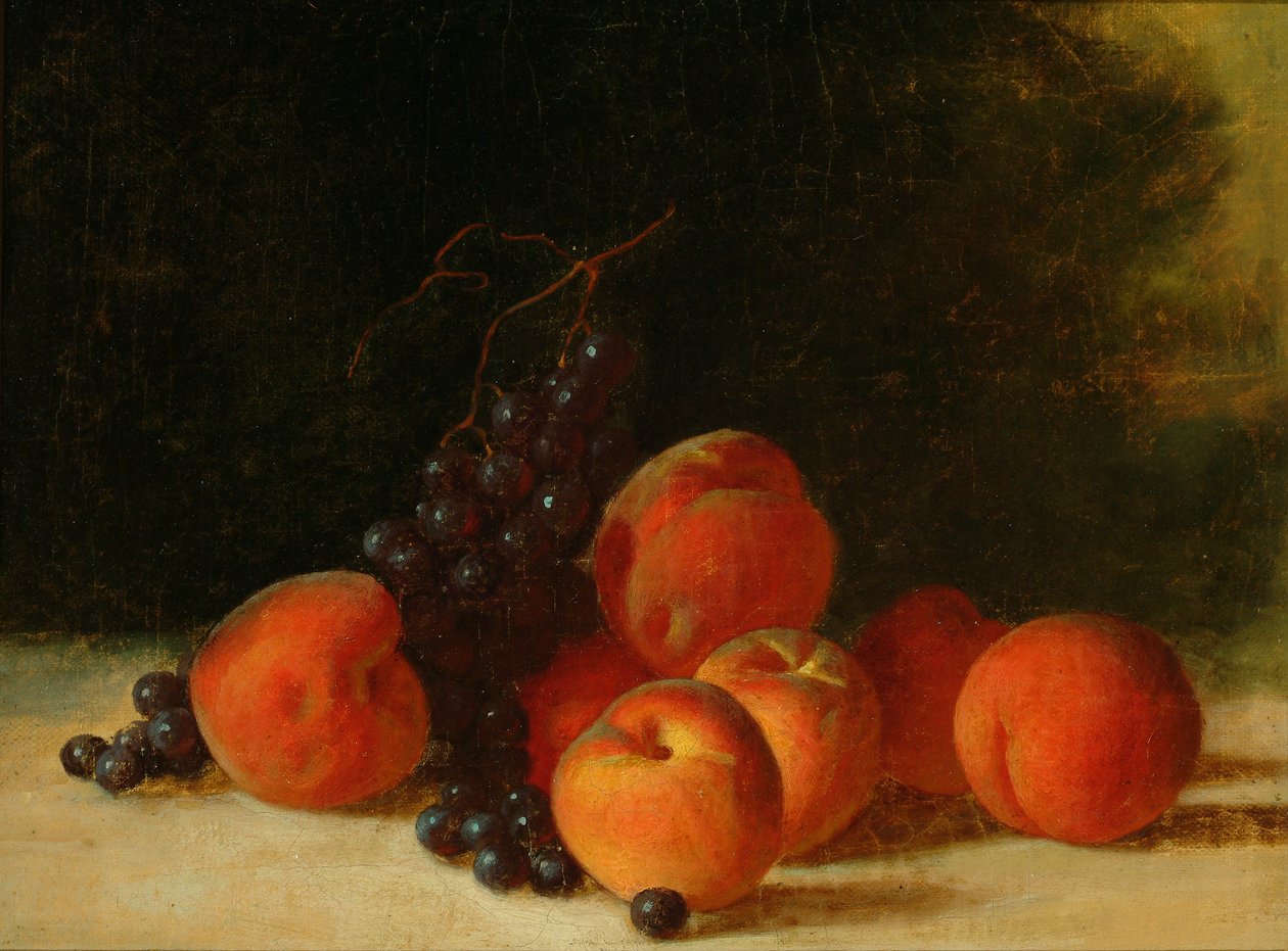有葡萄和桃子的静物，约 1845 年（布面油画） 作者 约翰·F·弗朗西斯