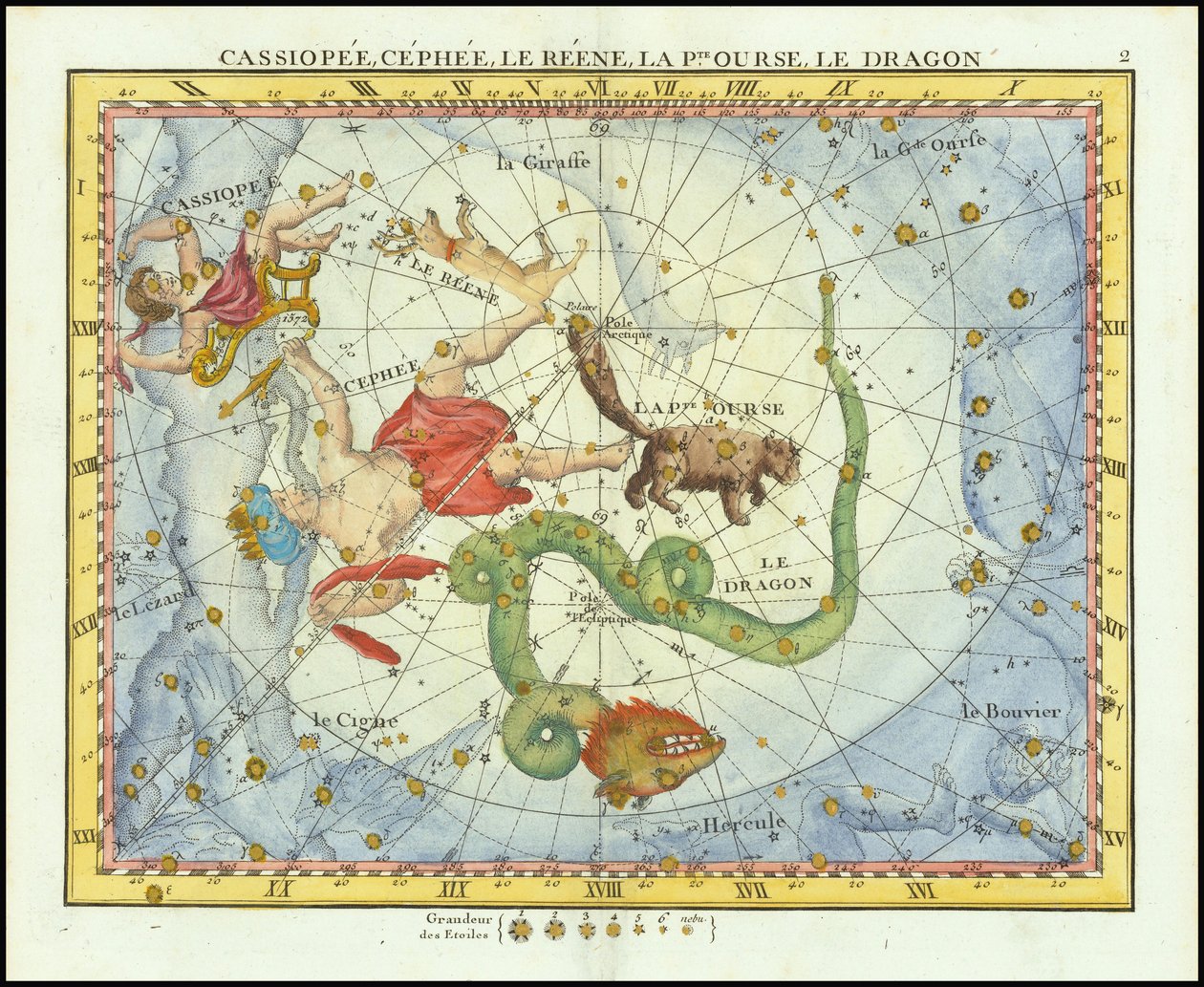 1776 - John Flamsteed - Cassiopee, Cehee, Le Renne, La Pt.Ourse, Le Dragon (仙后座、仙王座、小熊座和天龙座) 作者 约翰·弗拉姆斯蒂德