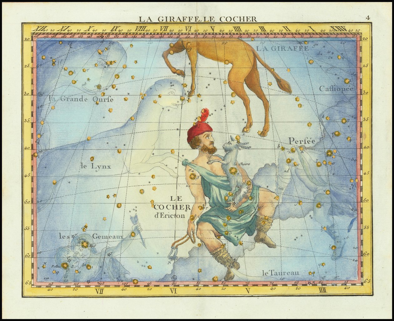 1776 年驼豹座和御夫座以及邻近星座的星图，摘自 Fortin