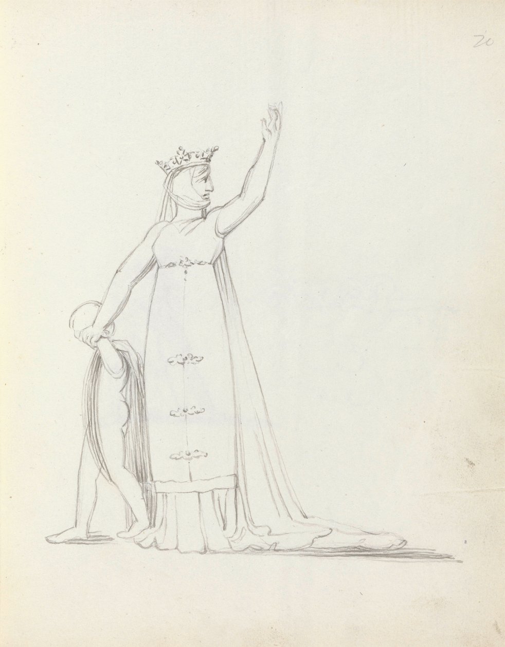 Siddons夫人作为康斯坦斯与儿童，1783年（笔，水墨在纸上） 作者 约翰·弗拉克斯曼