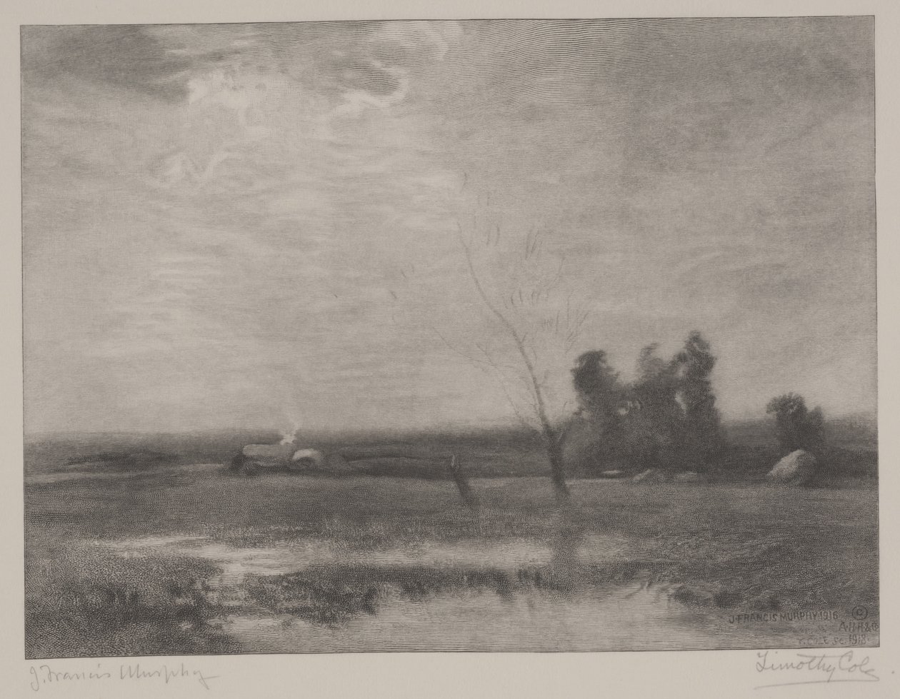 低地下午，蒂莫西·科尔（1852-1931）作版画 作者 约翰·弗朗西斯·墨菲