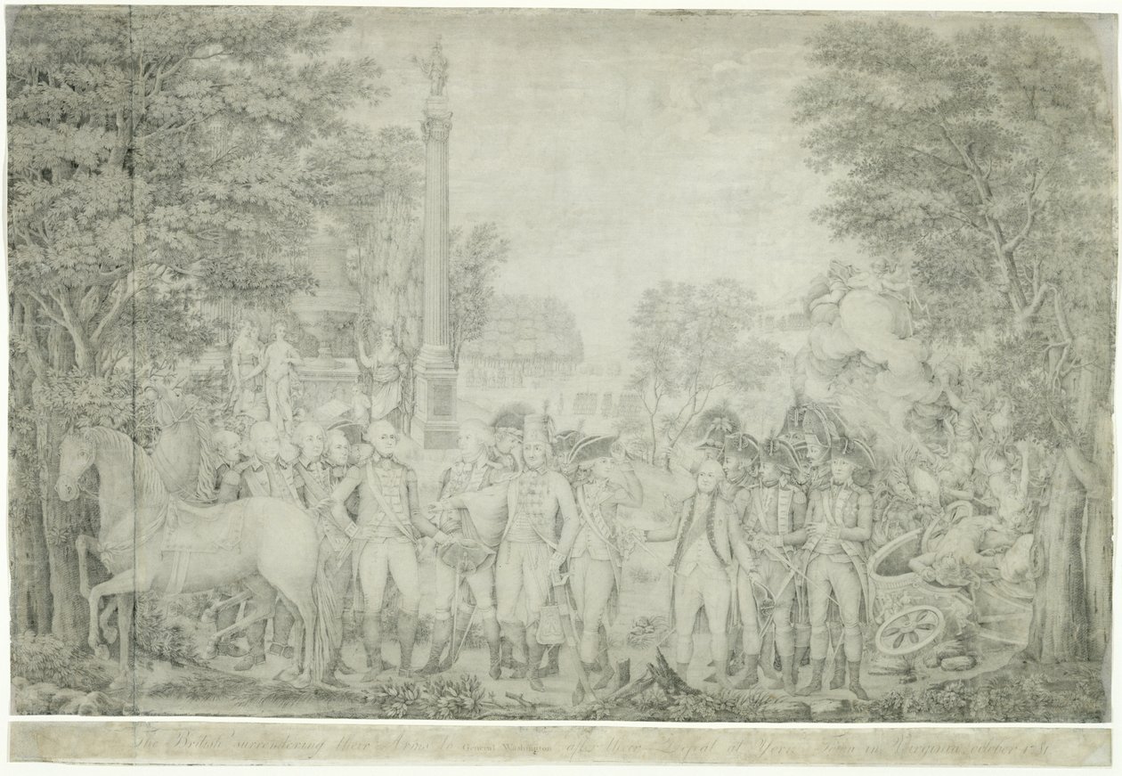 1781年10月，1810年至1815年，英国人在弗吉尼亚州约克镇失败后向华盛顿将军投降武器 作者 约翰·弗朗西斯·雷诺