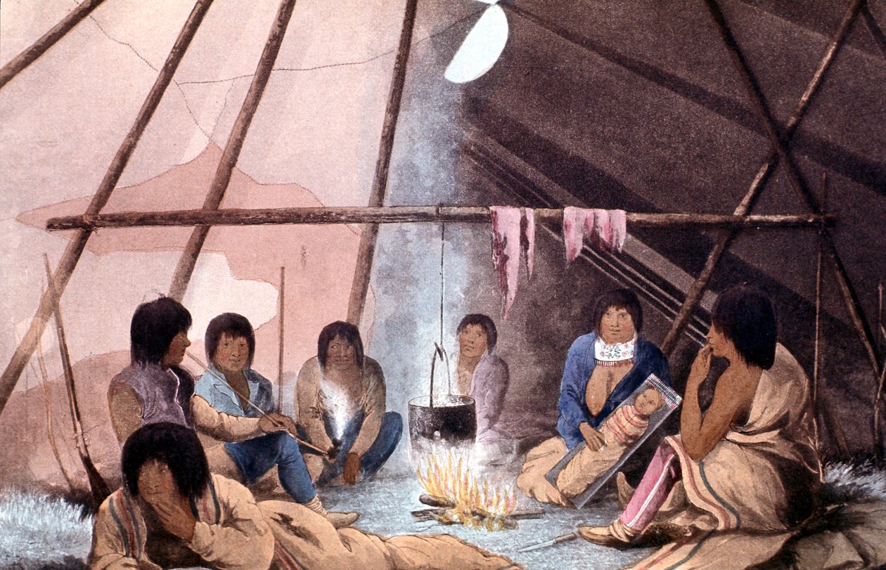 Cree印度帐篷的内部，1823年 作者 约翰·富兰克林