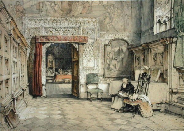 Sala Capitular，托莱多，摘自《西班牙素描》，由查尔斯-约瑟夫-赫尔曼德（1789-1850）雕刻，1836年出版（彩色平印）。 作者 约翰·弗雷德里克（后）刘易斯