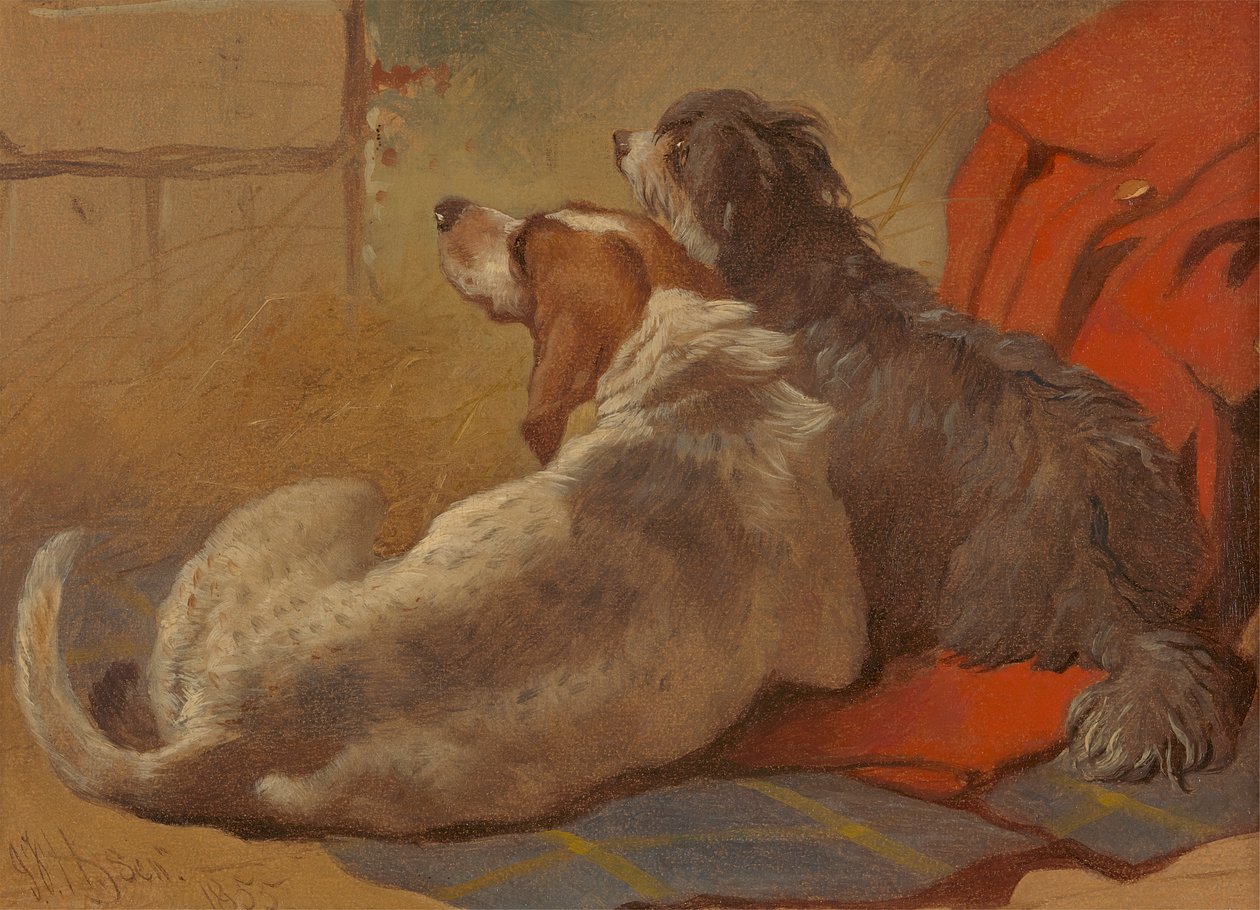 猎犬和大胡子牧羊犬坐在狩猎服上 作者 约翰·弗雷德里克·鲱鱼