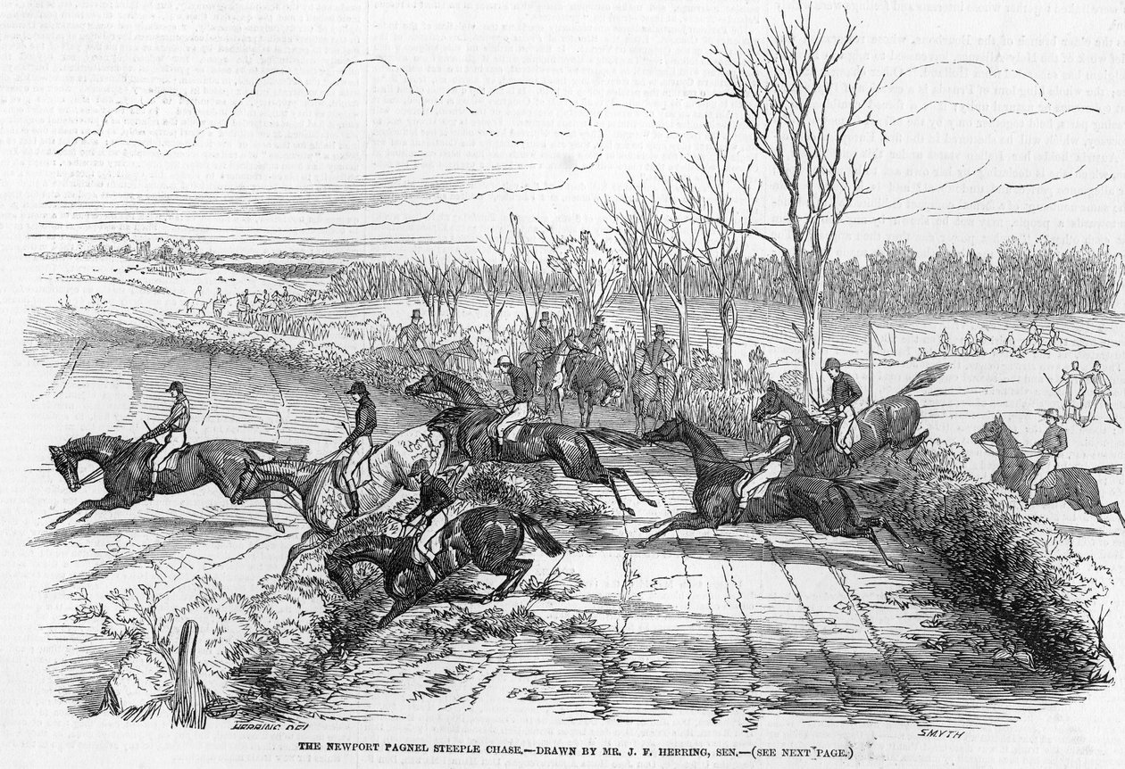由Smyth雕刻的Newport Pagnel Steeple Chase，来自“The Illustrated London News”，1846年11月28日 作者 老约翰弗雷德里克鲱鱼