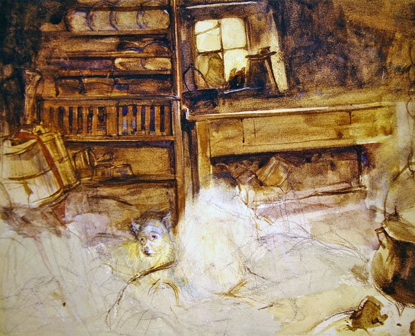 高地别墅里的一只梗犬（纸上铅笔和水彩画） 作者 约翰·弗雷德里克·刘易斯