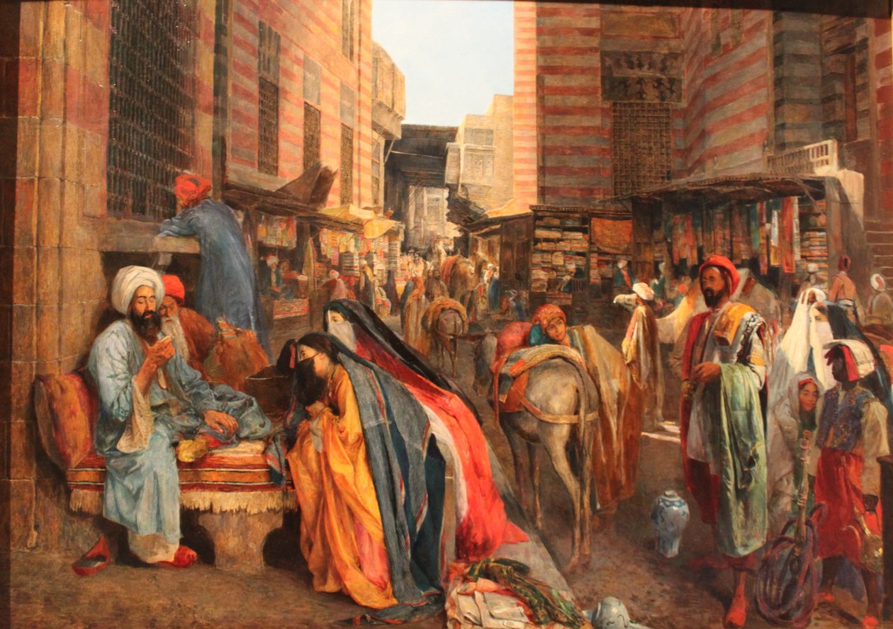 法文：La Rue et la mosquée al-Ghouri au Caire 开罗古里清真寺附近的街景 作者 约翰·弗雷德里克·刘易斯