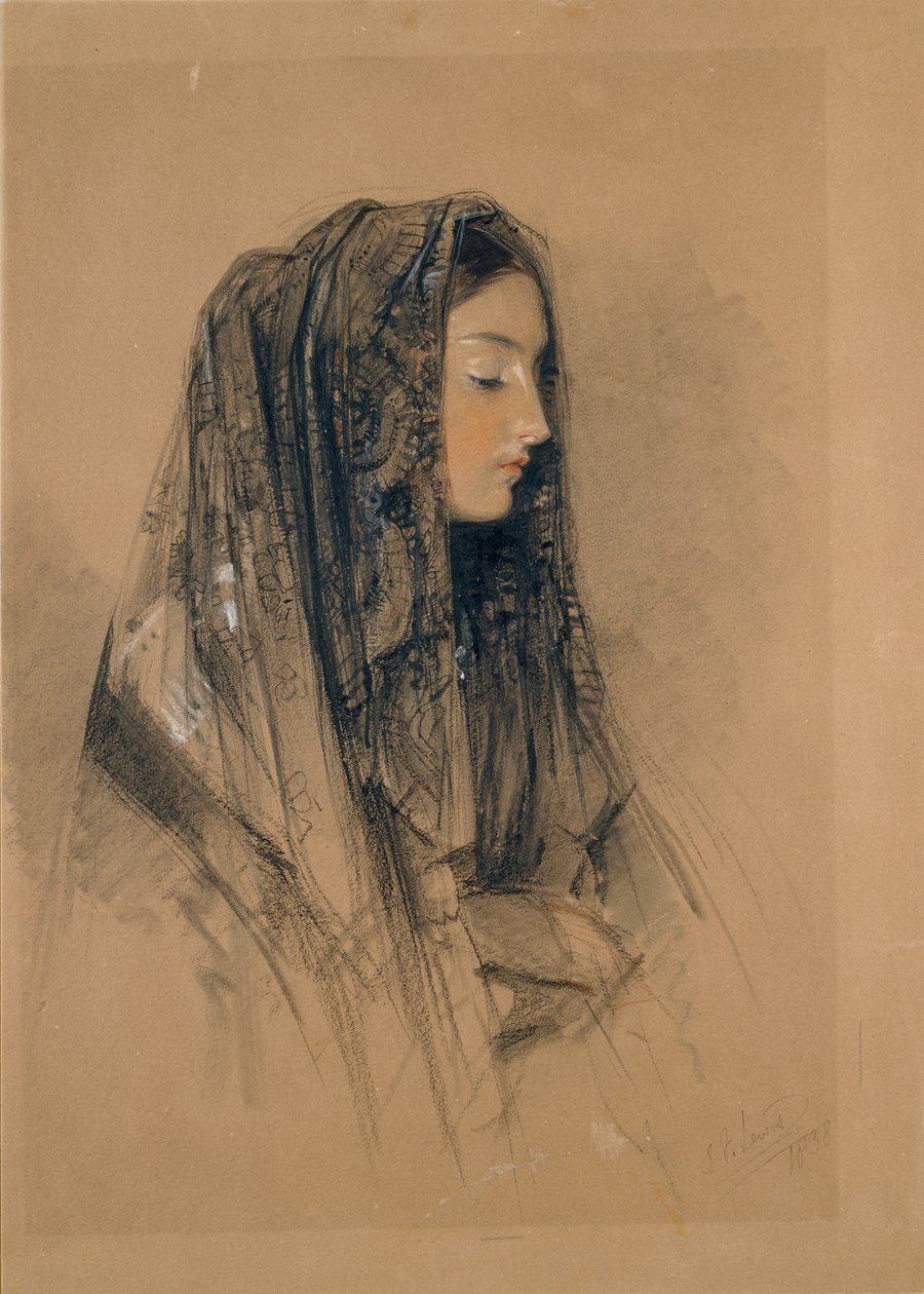 穿着曼蒂拉的意大利女孩头像，1838年 作者 约翰·弗雷德里克·刘易斯