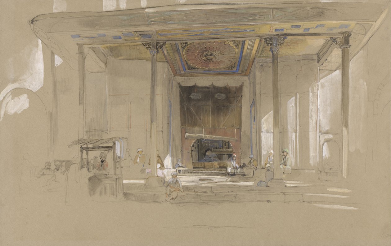 大清真寺（Ulucami）的主要入口，土耳其布尔萨，1840年（wc和编织纸上的石墨上的体色） 作者 约翰·弗雷德里克·刘易斯