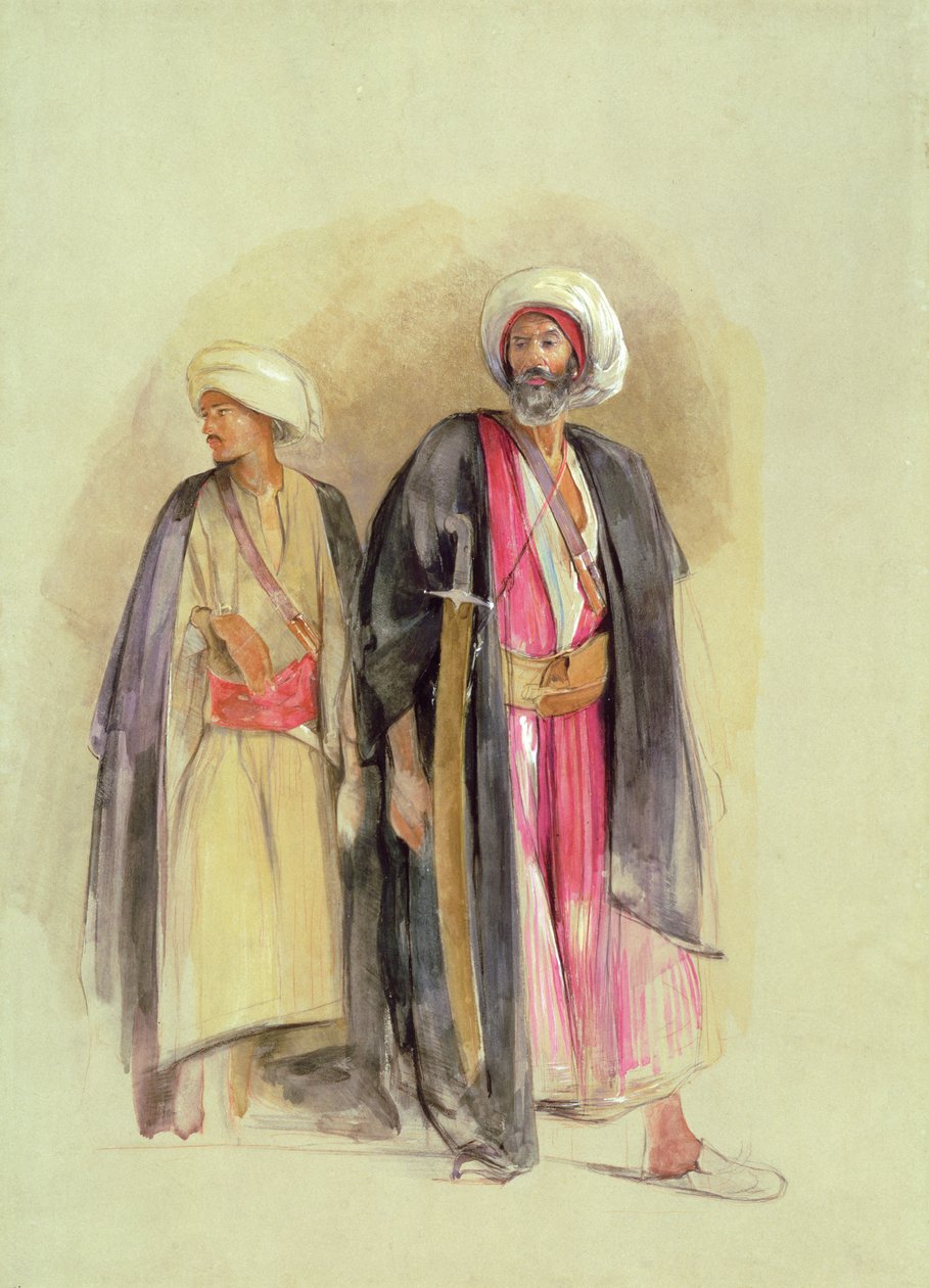 Gebel Tor和他的儿子Sheik Hussein，c.1842-43（纸上用水粉，粉笔和石墨） 作者 约翰·弗雷德里克·刘易斯