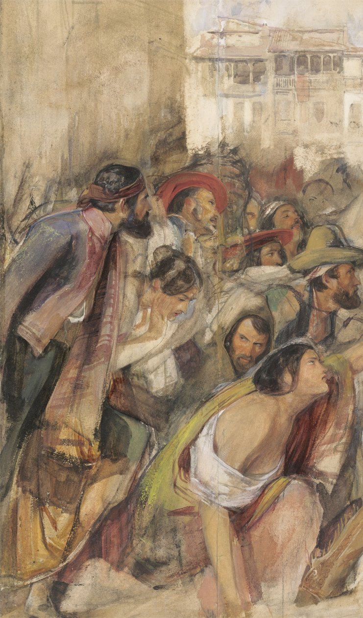 唐卡洛斯宣告书研究，c.1834-28（用粉笔在纸上用w - c和bodycolor） 作者 约翰·弗雷德里克·刘易斯