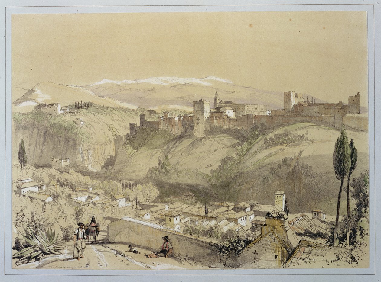 来自阿尔拜的阿尔罕布拉宫，来自“阿尔罕布拉宫的草图和绘画”，由James Duffield Harding（1798-1863）刻，1835年 作者 约翰·弗雷德里克·刘易斯