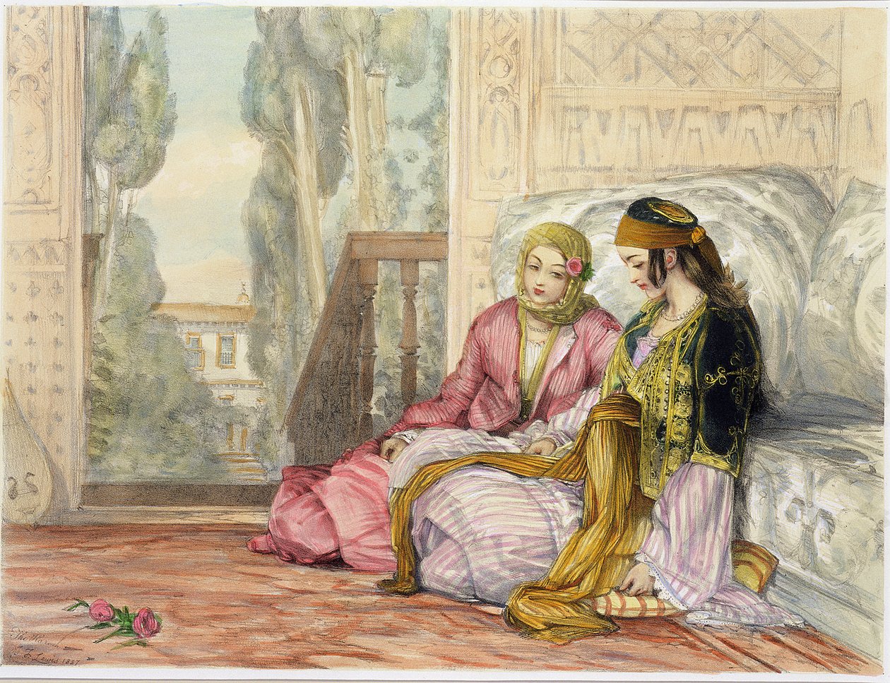 The Harem，来自“君士坦丁堡插图”的版画1，由艺术家雕刻，1837年 作者 约翰·弗雷德里克·刘易斯