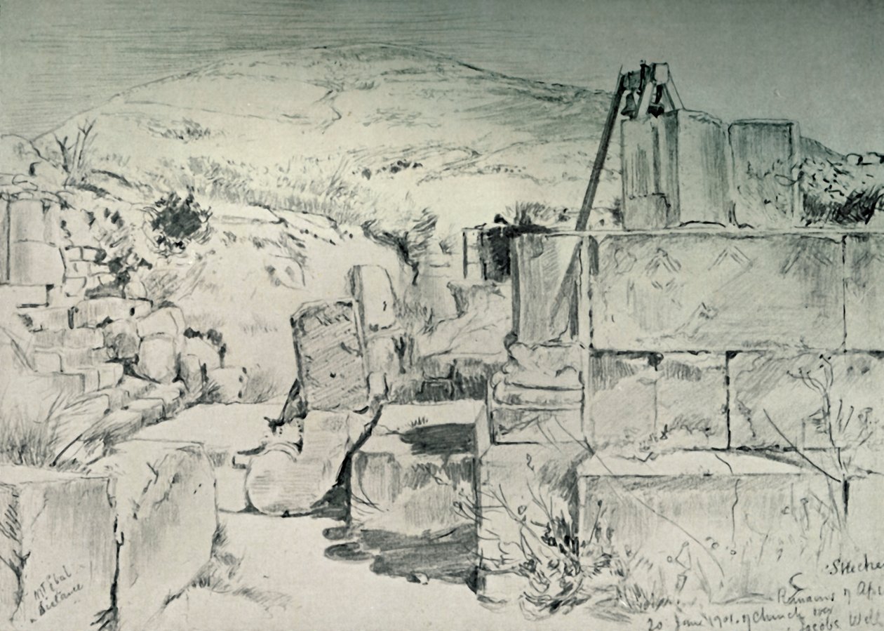 1902年，在Shechum Nablus的Jacobs Well上的第四世纪教堂的后殿。 作者 约翰·富利洛夫