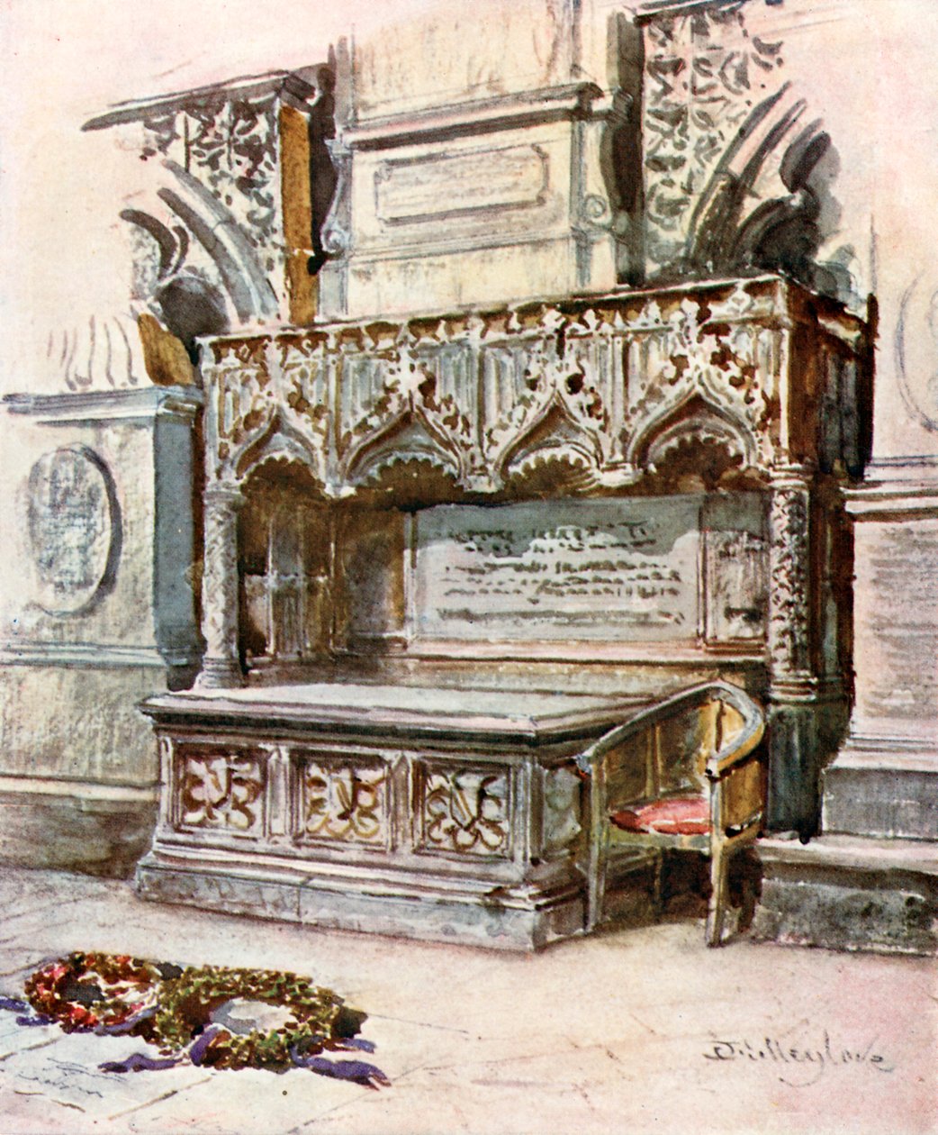 乔叟之墓（彩色石版画） 作者 约翰·富利洛夫