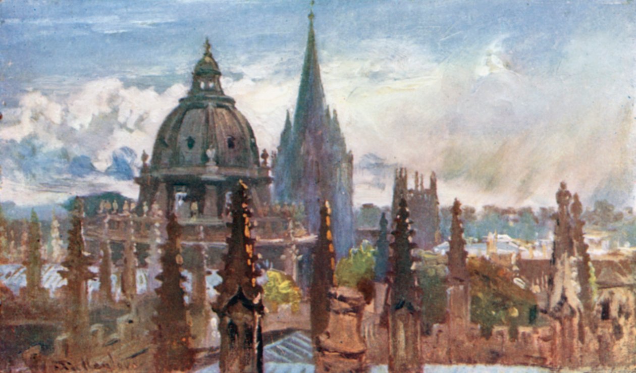 牛津，从谢尔顿剧院（彩色石版画） 作者 约翰·富利洛夫