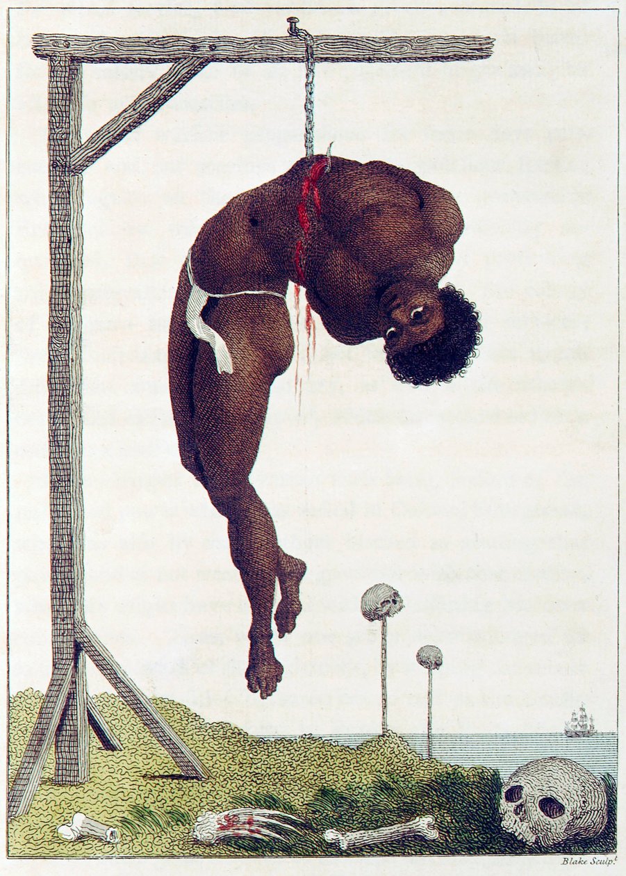 一个黑人被活活吊死在绞刑架上的肋骨，酒吧。1796. 作者 约翰·加布里埃尔·斯特德曼