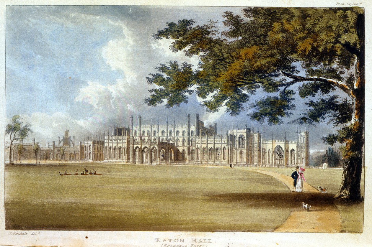 来自阿克曼的“艺术知识库”的Eaton Hall，Entrance Front，发表于c.1826（另见182261） 作者 约翰·根德尔
