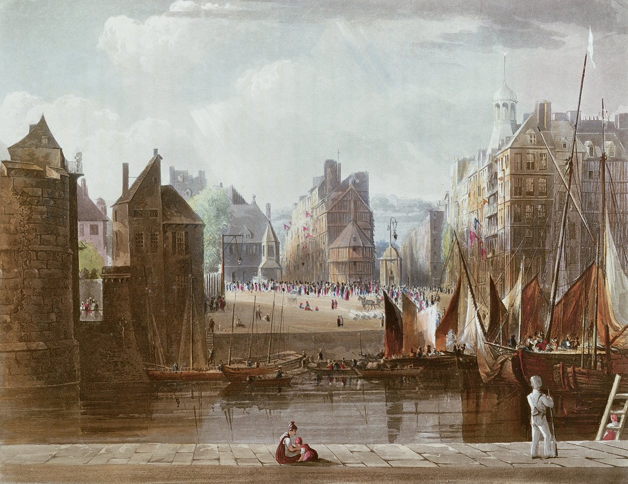 Le Havre，来自“塞纳河上的观点”，由Thomas Sutherland（1785年）镌刻，由R. Ackermann（1764-1834）1821年出版 作者 约翰·根德尔