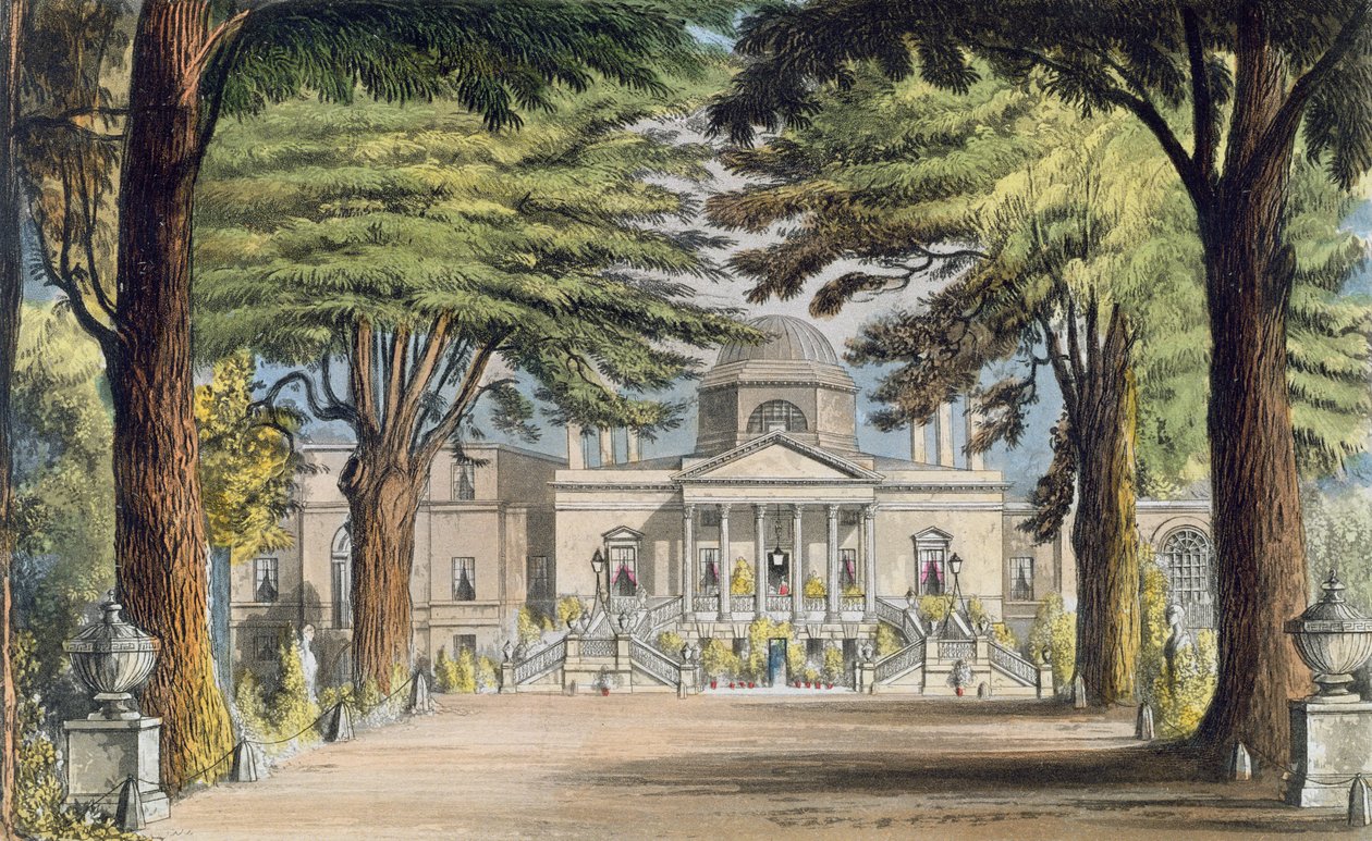 Chiswick House的主要负责人，来自R. Ackermann（1764-1834）的“艺术知识库”，于1823年出版（彩色版画） 作者 约翰·根德尔