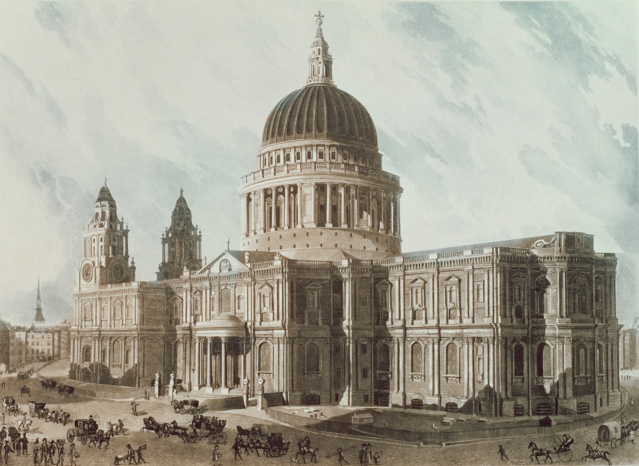 圣保罗大教堂的东南视图，由Daniel Havell（1785-1826）雕刻，酒吧。 1818年由阿克曼的艺术资料库 作者 约翰·根德尔