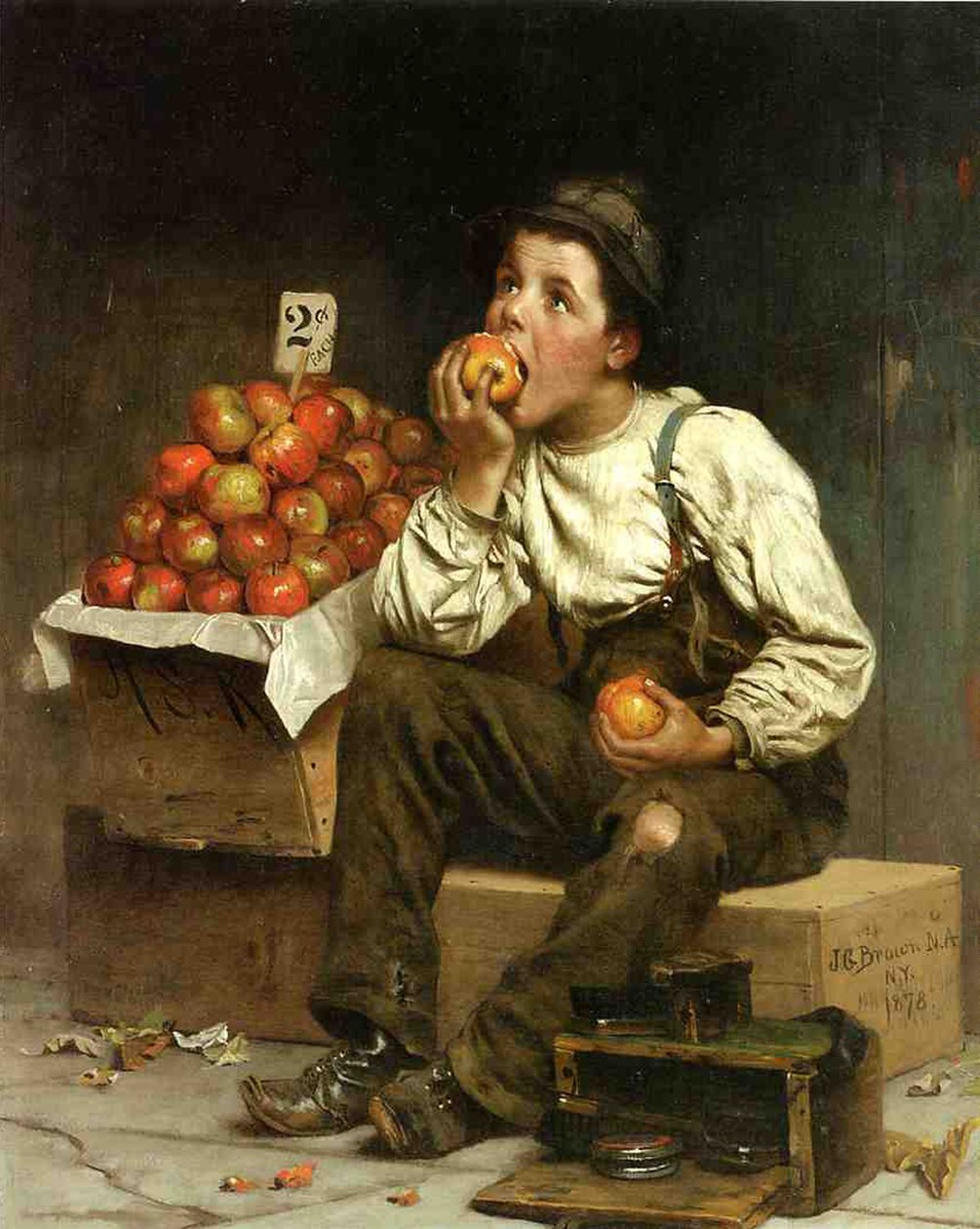 一个男孩吃苹果，1878年 作者 约翰·乔治·布朗