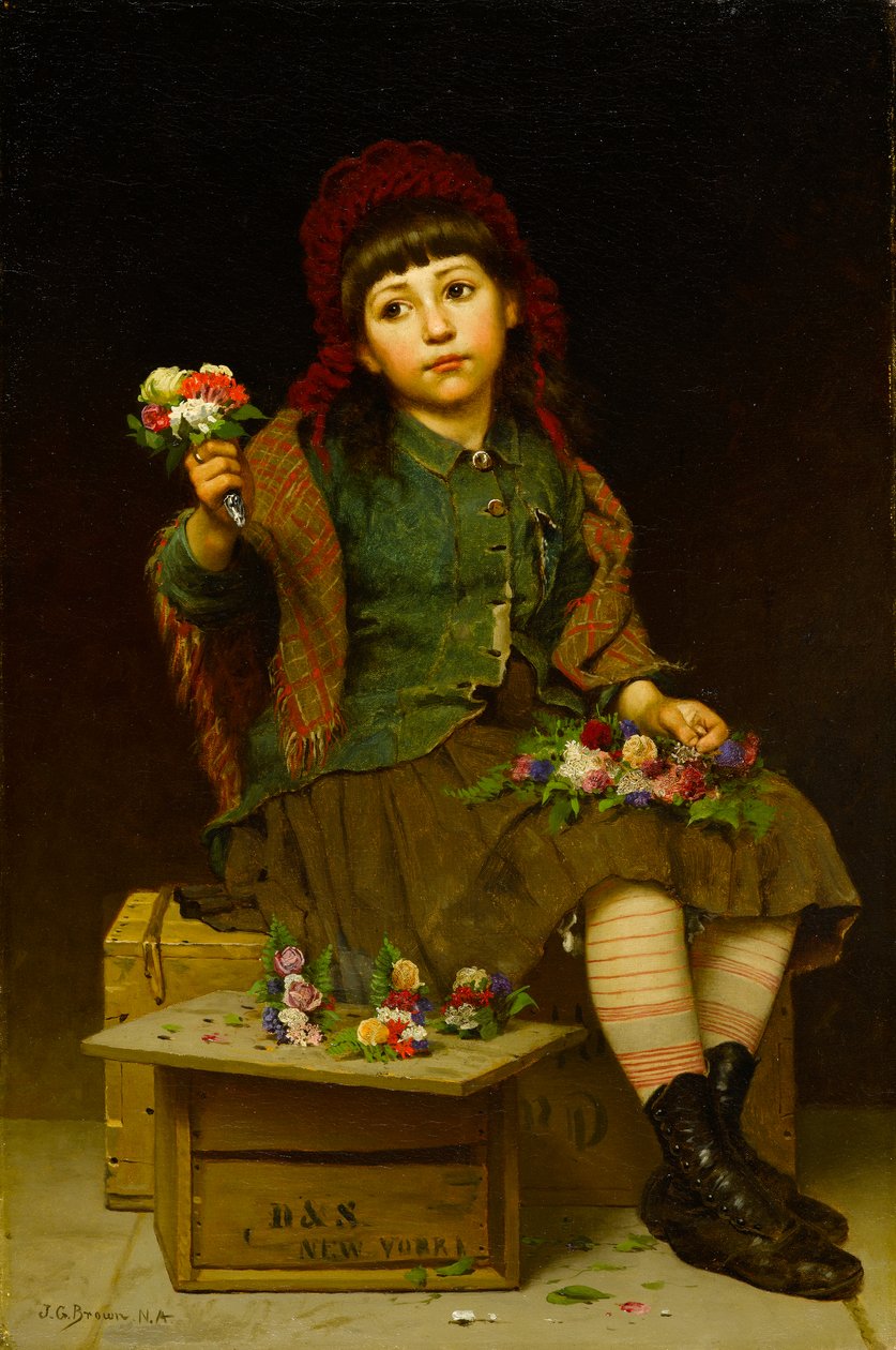 买一朵花，约1881年（布面油画） 作者 约翰·乔治·布朗