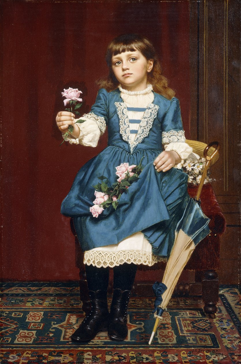 黛西·麦康（Daisy McComb）拿着粉红玫瑰，1888年 作者 约翰·乔治·布朗