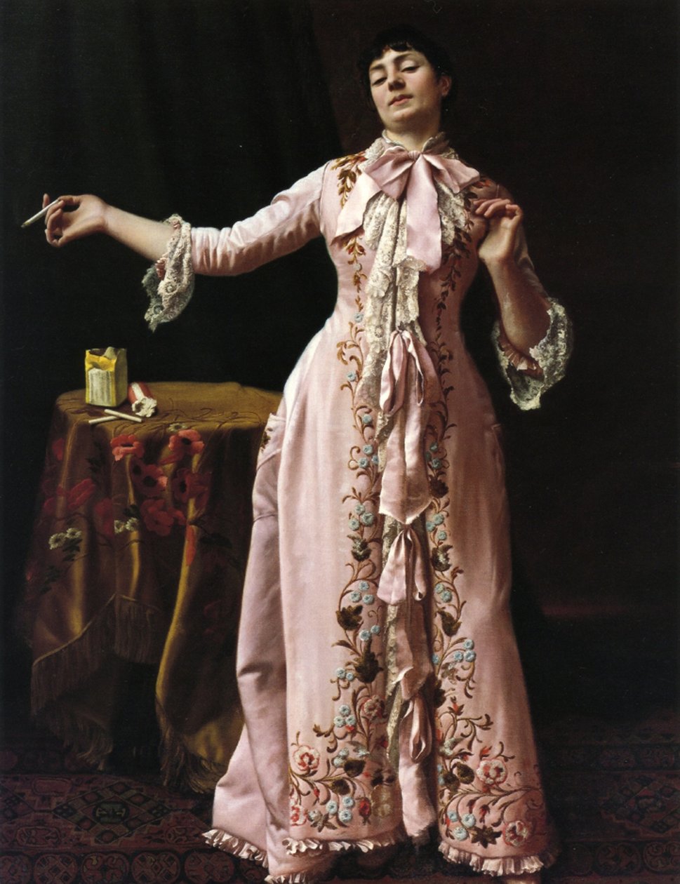 女人吸烟，1895年 作者 约翰·乔治·布朗