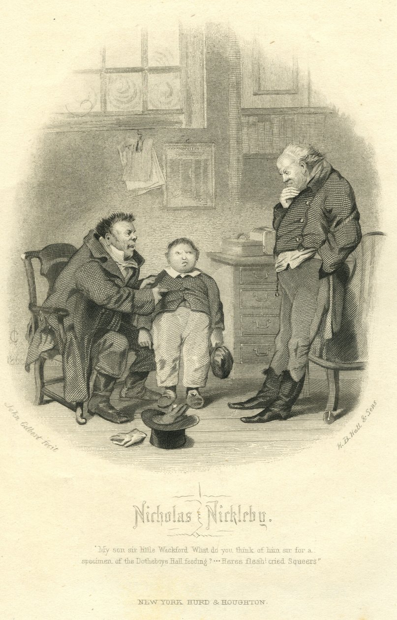 Nicholas Nickleby：1867年由HB Hall und Sons雕刻的Wackford Squeers和Young Wackford Squeers 作者 约翰·吉尔伯特