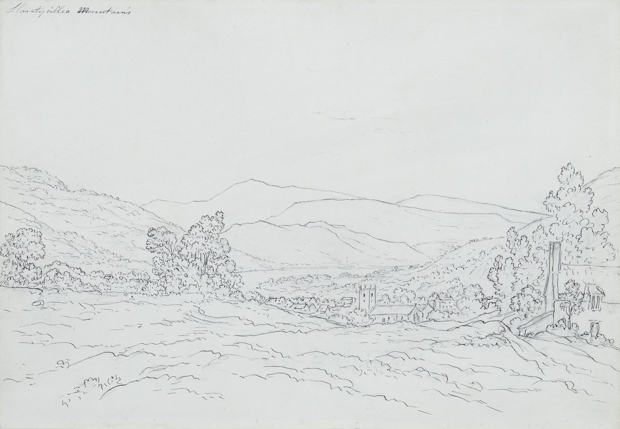 Llantysilio山，威尔士（铅笔，钢笔和墨水在纸上） 作者 约翰·格洛弗