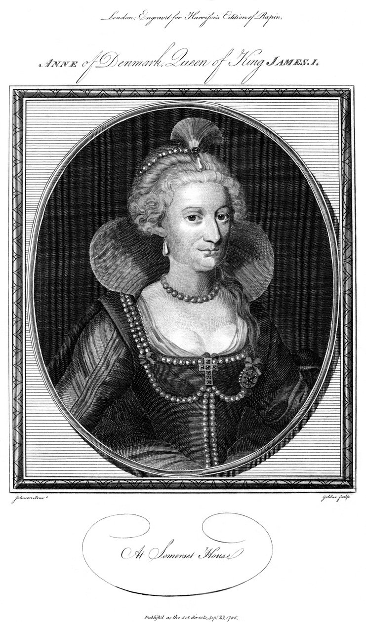 丹麦的安妮（1574-1619），国王詹姆斯一世的皇后，1786年。 作者 约翰·戈达尔