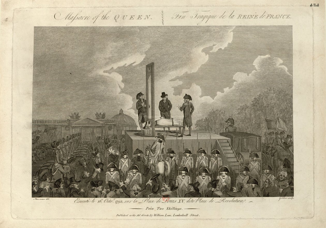 1793年10月16日对玛丽-安托瓦内特的处决，1793-1794。 作者 约翰·戈达尔