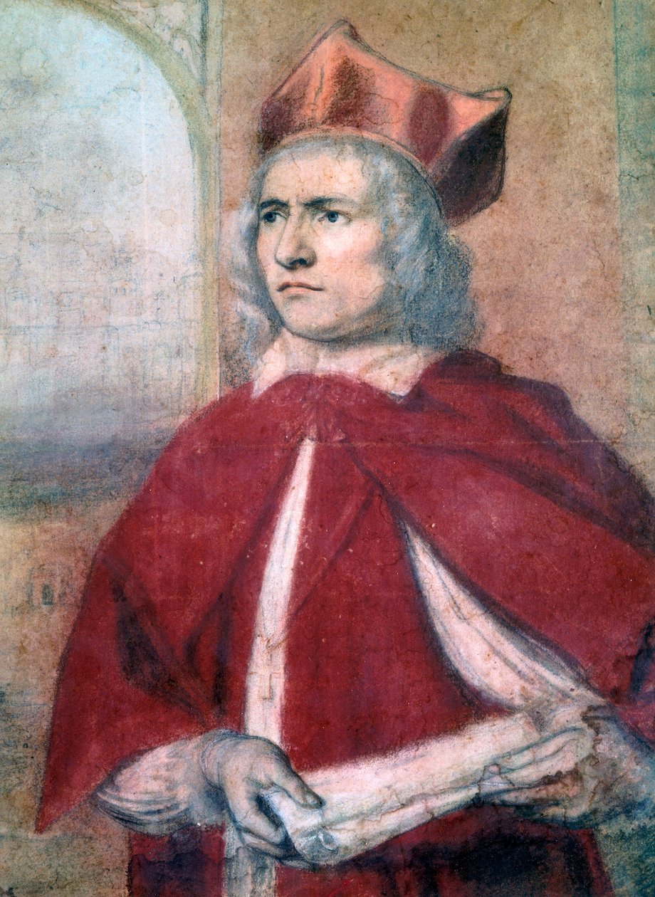 演员亨利·哈里斯（Henry Harris，约 1634-1704 年）在约翰·格林希尔（John Greenhill，1644-1676 年）创作的威廉·莎士比亚（William Shakespeare，1564-1616 年）的《亨利八世》中扮演红衣主教沃斯利 (Cardinal Wosley) 作者 约翰·格林希尔