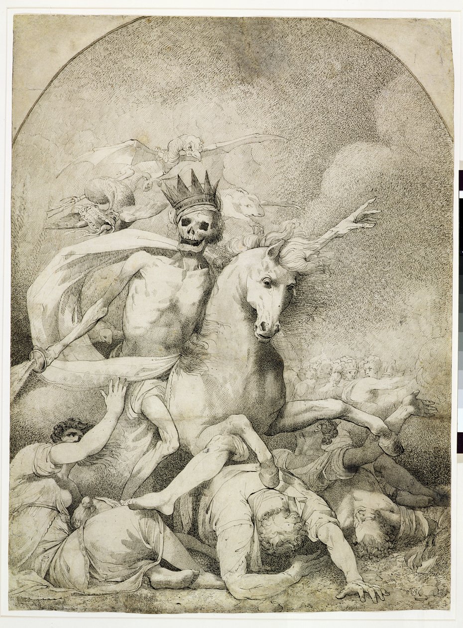 苍白的马死亡，1775年（编织纸上的钢笔和黑色墨水） 作者 约翰·汉密尔顿·莫蒂默