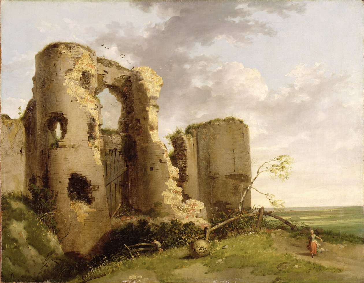 佩塞西城堡西门的景色，苏塞克斯，约1774年（布面油画） 作者 约翰·汉密尔顿·莫蒂默
