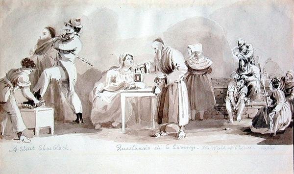 一条街的鞋黑，Questuario di S. Lorenzo和圣卢西亚的墙，那不勒斯（纸上墨水） 作者 约翰·哈登