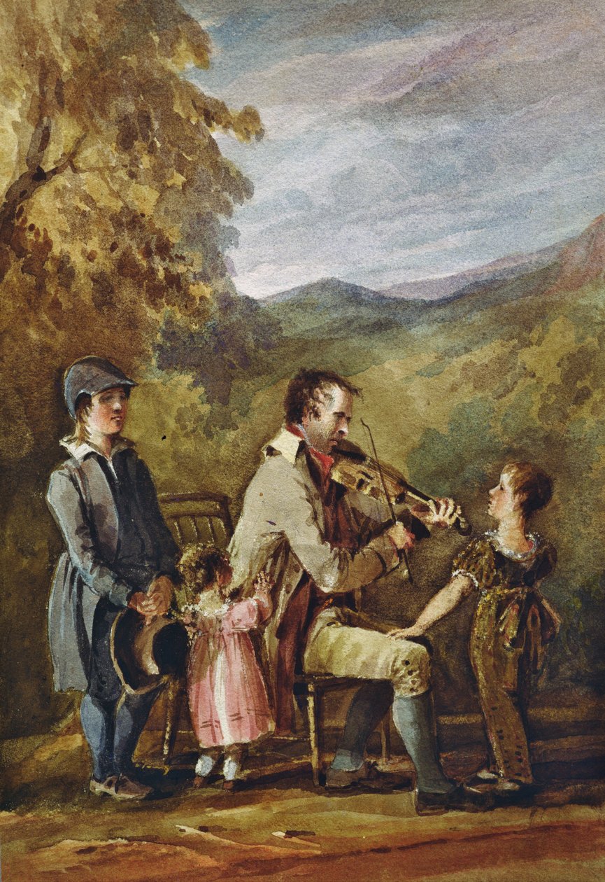 Blind Fiddler（墨水和纸上的wc） 作者 约翰·哈登