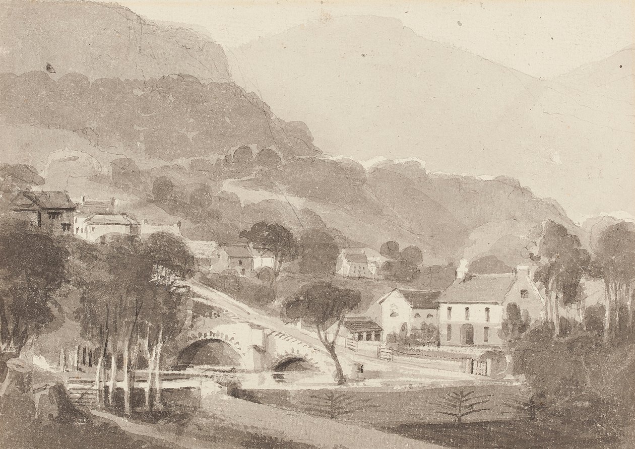 Brathay Bridge＆Old Brathay，Lake District，Cumbria，1820（纸上写着） 作者 约翰·哈登