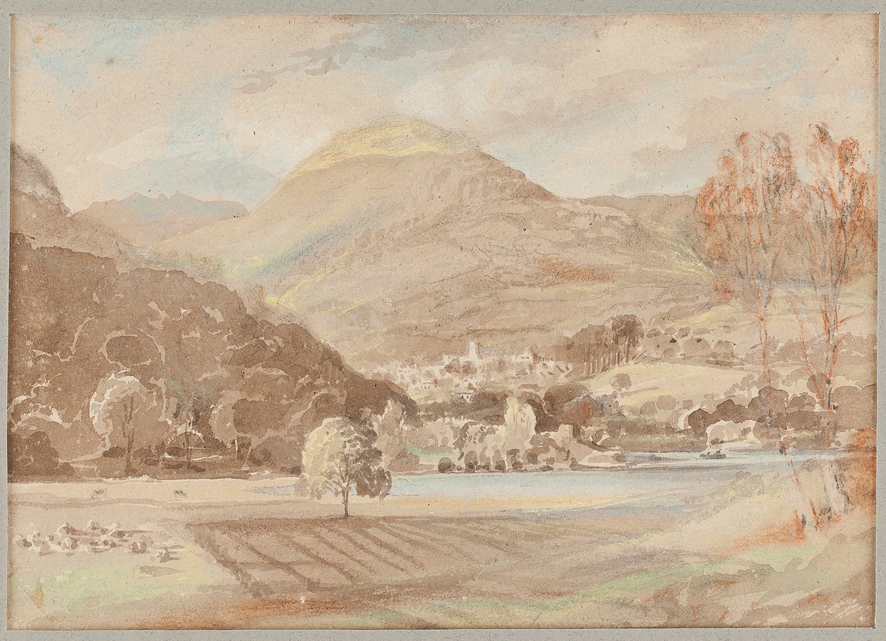 Brathay外面的田地，1812年（纸上写着） 作者 约翰·哈登