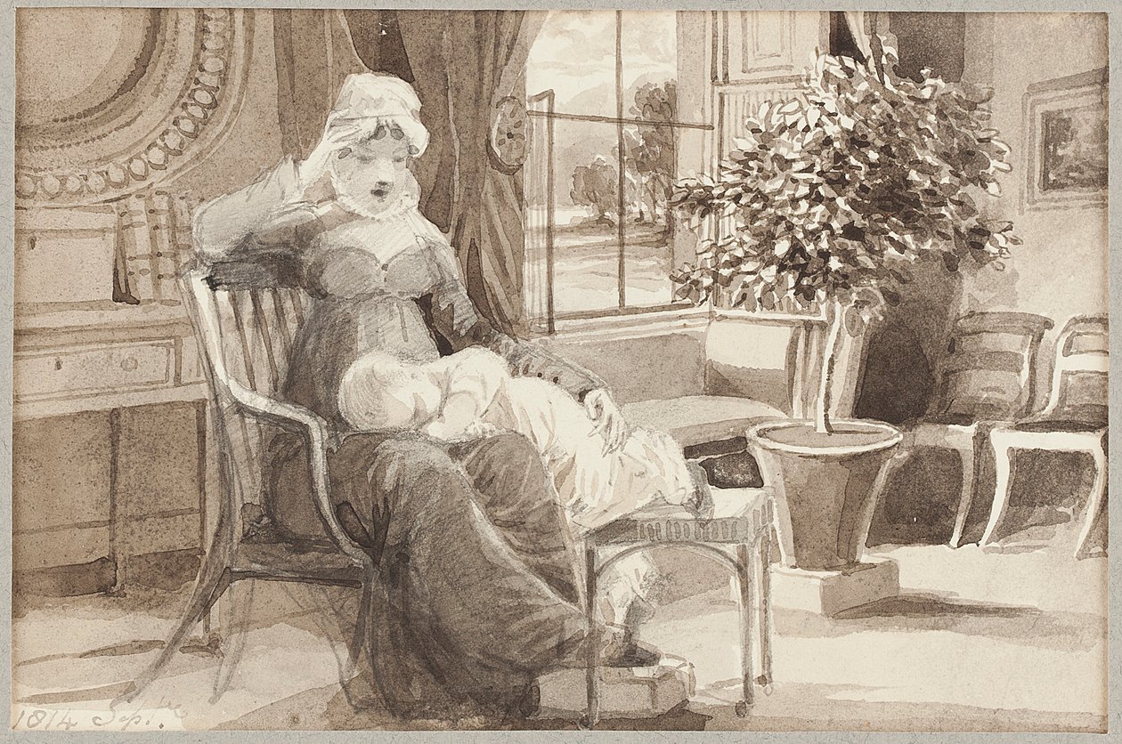 H女士与婴儿John William，1814年（纸上写着） 作者 约翰·哈登