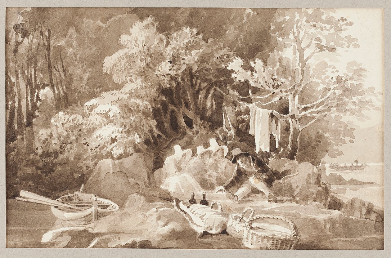 野餐和船（wc在纸上） 作者 约翰·哈登