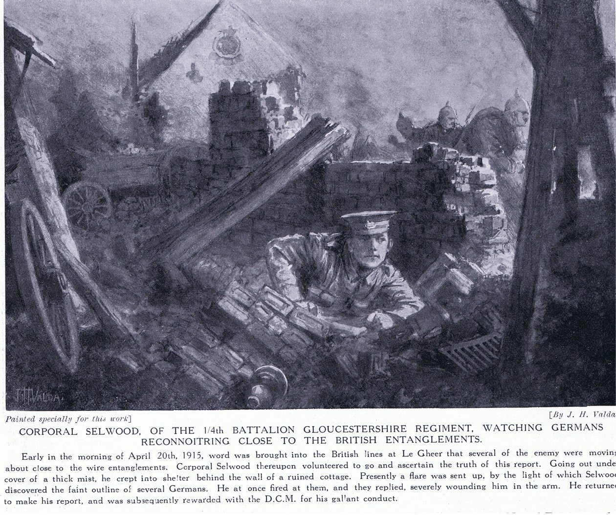 塞尔伍德下士赢得了一个DCM，因为德国人在1915年4月对Le Gheer的英国纠缠中进行了侦察 作者 约翰哈里斯瓦尔达