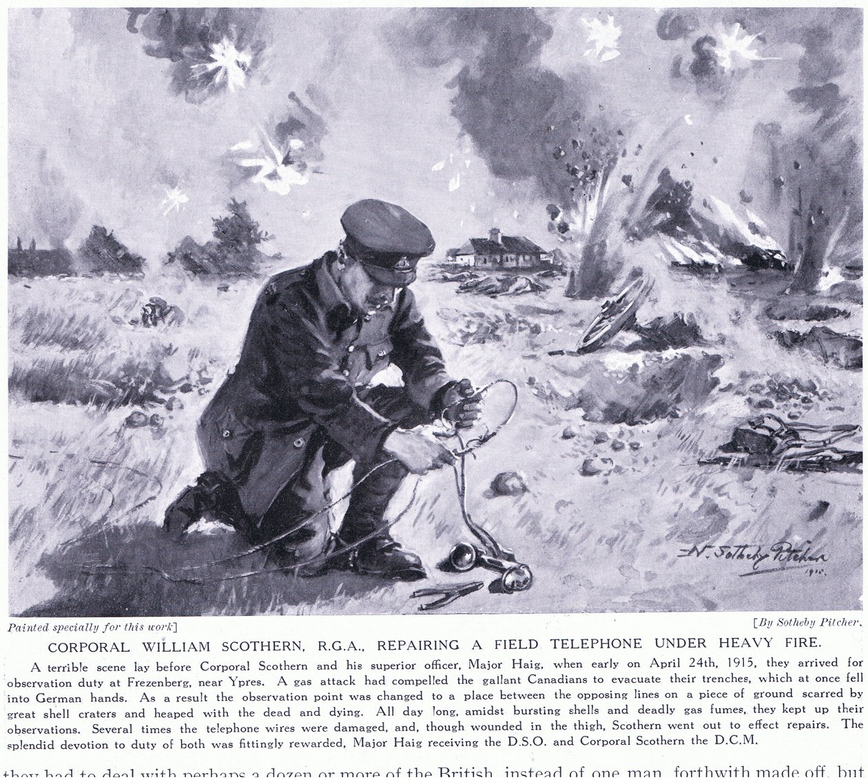 1915年5月，DCM Ypres获得了William Wothern RGA在重火下修理野战电话 作者 约翰哈里斯瓦尔达