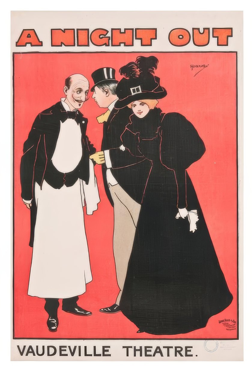 “一个夜晚。杂耍表演剧院” - J. Hassall - Plakat，1897年 作者 约翰·哈索尔