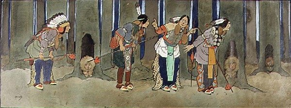 永无岛：红皮人保护孩子们免受海盗袭击，《彼得-潘》插图，约 1906 年 作者 约翰·哈索尔