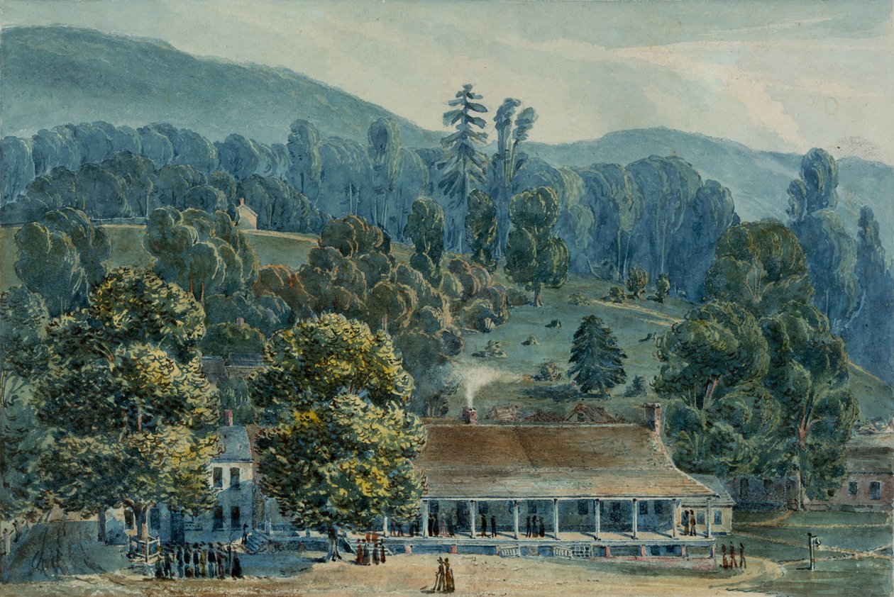 白硫磺泉的餐厅和舞台办公室，1832年。 作者 John Hazelhurst Boneval Latrobe